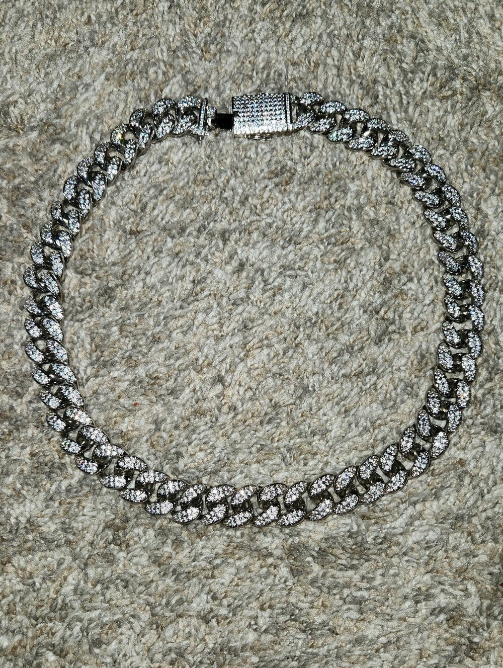 SILVER 15MM CUBAN LINK WITH STONE 22INCH